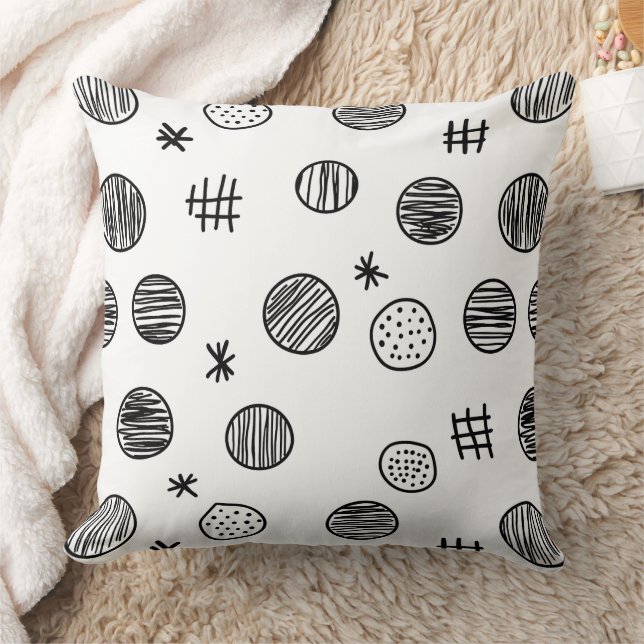 Coussin Doodle Abstrait Dessiné à la Main - Noir et Blanc  (Couverture)