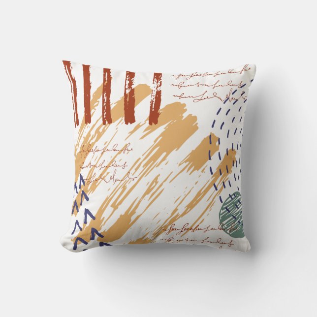 Coussin Doodle Abstrait en terre cuite et bleu (Recto)