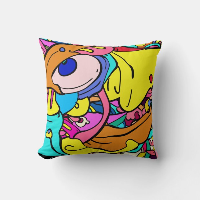 Coussin Doodle Art Abstrait coloré (Recto)