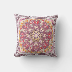 Coussin Doodle coloré ornemental : Motif de dentelle symét