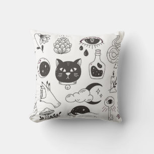 Coussin doodle de tatouage mystique dessiné à la main, bad