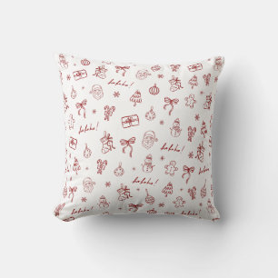 Coussin Doodle Dessiné à la Main Fantaisiste Rouge