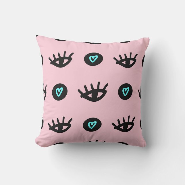 Coussin Doodle Fille : Coeurs Des Yeux Sans Couleur. (Recto)