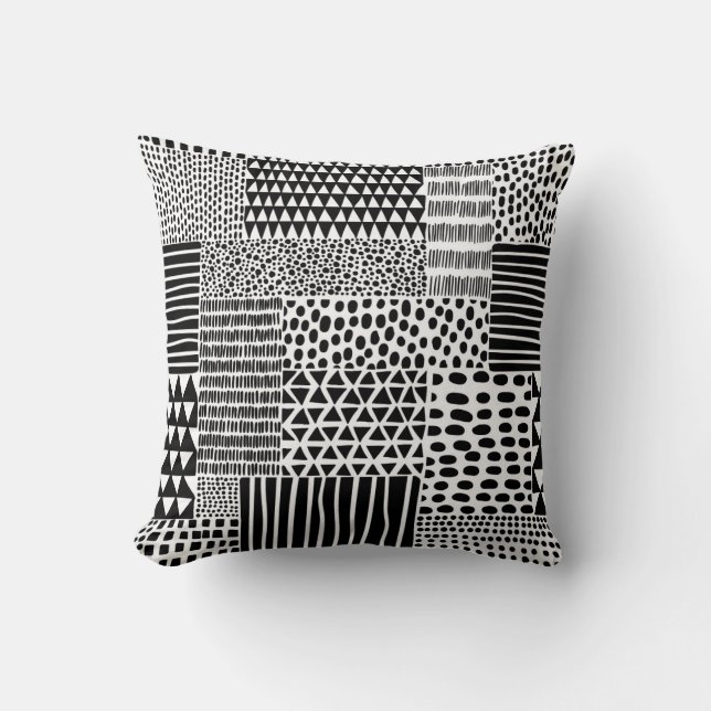 Coussin Doodle noir blanc : Ethnic Seamless (Recto)