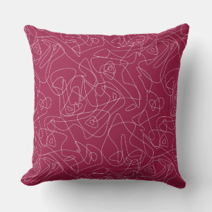 Coussin Doodles abstraits blancs sur arrière - plan rouge 