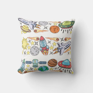 Coussin Doodles D'Espace Extérieur Dessinés À La Main. Vin