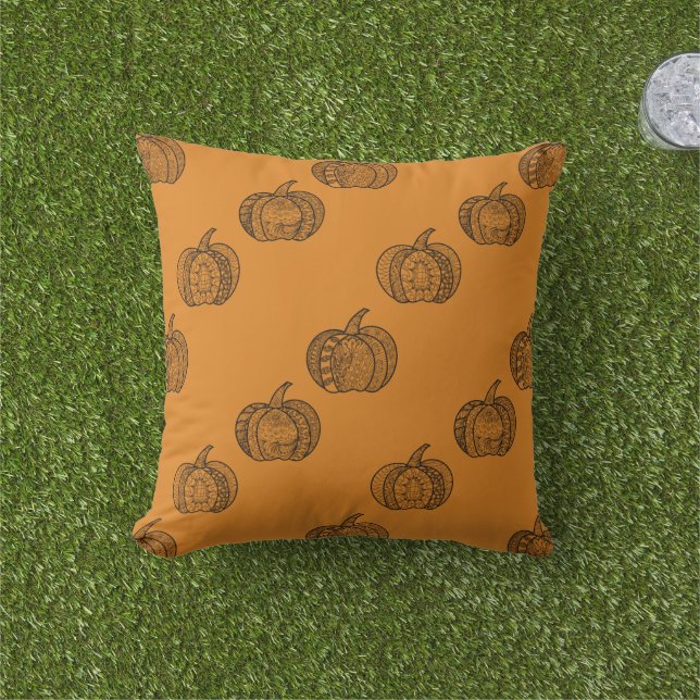 Coussin Doodles d'Halloween boho zentangles citrouille Aut (Herbe)