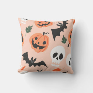 Coussin Doodles d'Halloween, citrouilles, chauves-souris m