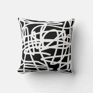 Coussin d'oreiller noir et blanc d'art Abstrait
