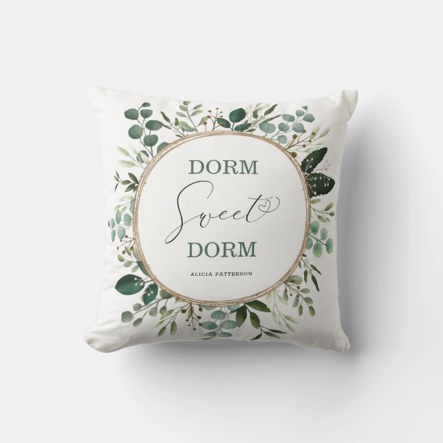 Coussin Dorm Sweet Dorm Moderne Botanical Green College (Recto)