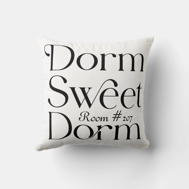 Coussin Dorm Sweet Dorm Noir et blanc Numéro de chambre (Verso)