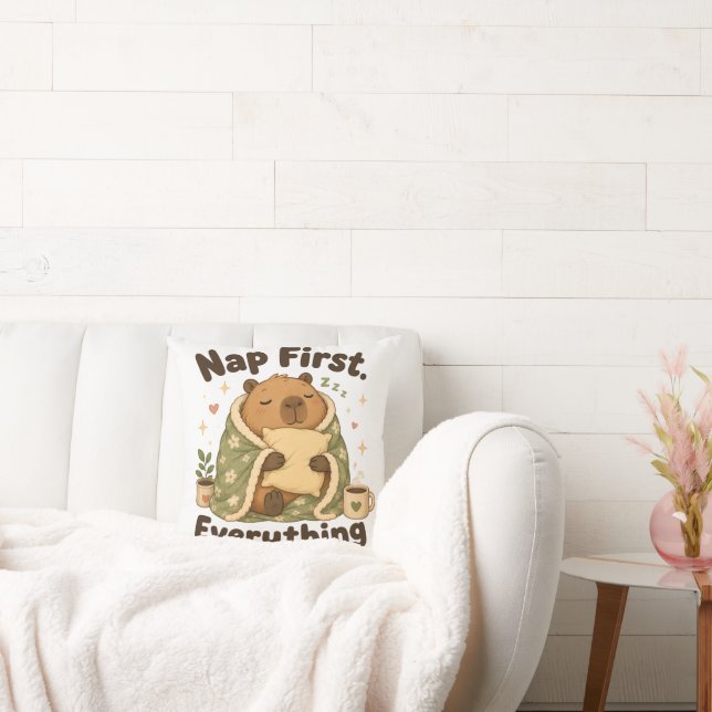 Coussin Dormir d'abord Capybara Kawaii Cozy (Canapé)