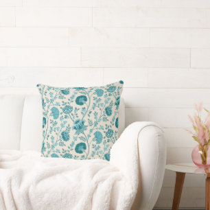 Coussin Dos de motifs floraux jacobéens sur crème