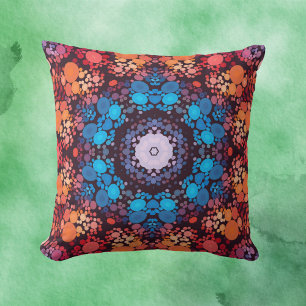 Coussin Dot Mandala bleu rouge et orange