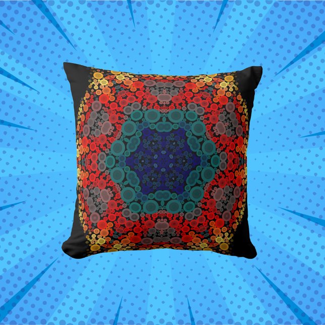 Coussin Dot Mandala Fleur Jaune Bleu et Rouge (Créateur téléchargé)