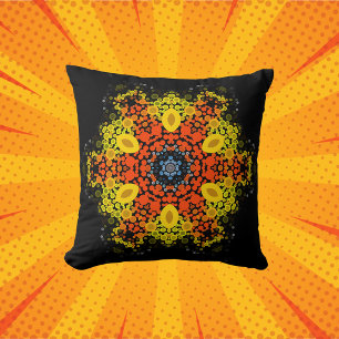 Coussin Dot Mandala Fleur Jaune Orange Bleu