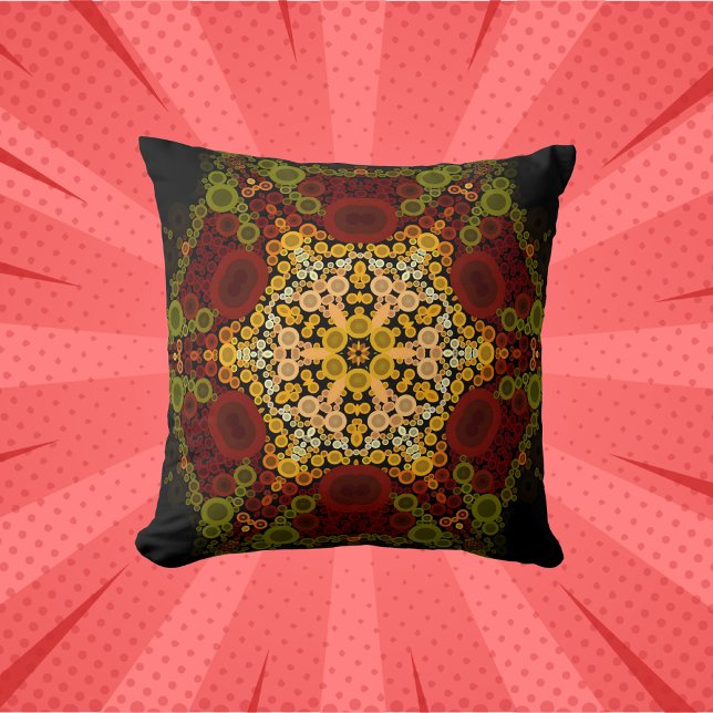 Coussin Dot Mandala Fleur Jaune Rouge et Noir (Créateur téléchargé)