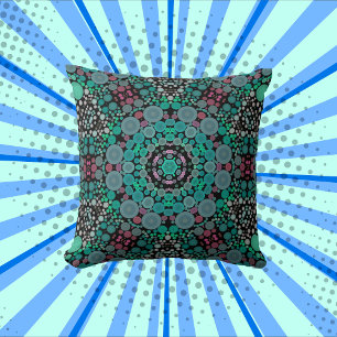 Coussin Dot Mandala Fleur vert bleu et rouge