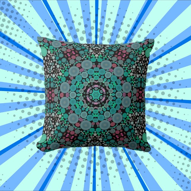 Coussin Dot Mandala Fleur vert bleu et rouge (Créateur téléchargé)