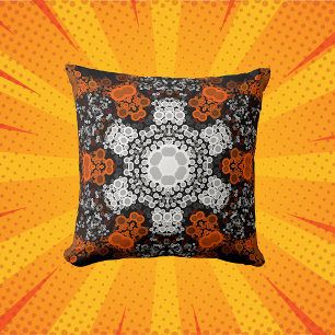 Coussin Dot Mandala Flower blanc orange et noir