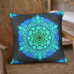 Coussin Dot Mandala Flower bleu et vert