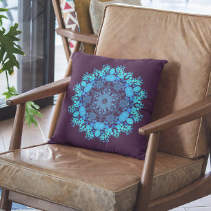 Coussin Dot Mandala Flower bleu et violet