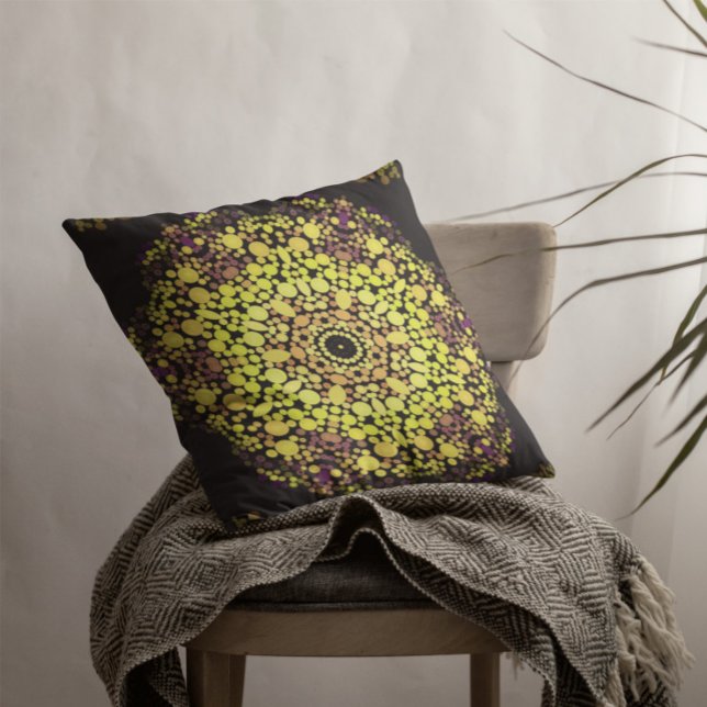 Coussin Dot Mandala Flower Jaune violet et noir (Créateur téléchargé)