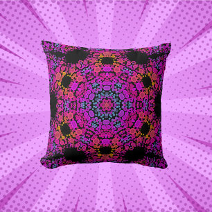 Coussin Dot Mandala Flower rose bleu et orange