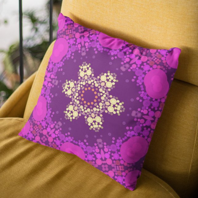 Coussin Dot Mandala Flower rose et jaune (Créateur téléchargé)
