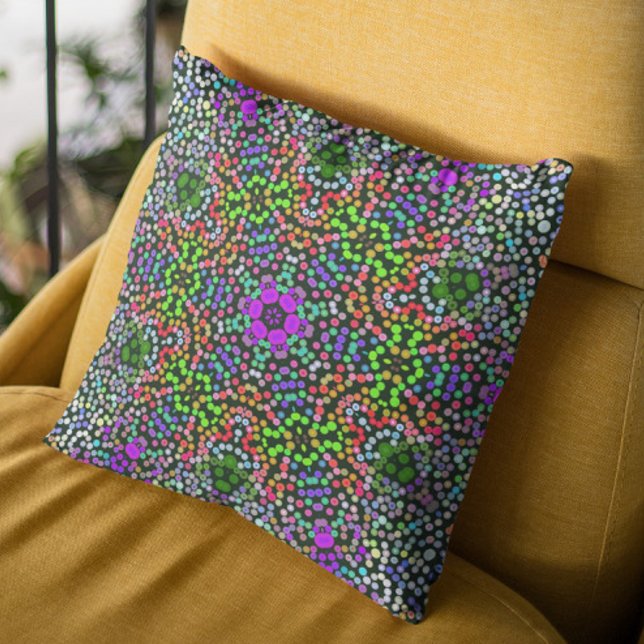 Coussin Dot Mandala Flower vert violet et orange (Créateur téléchargé)
