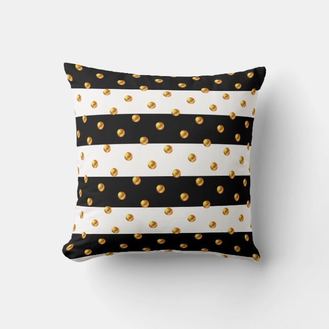 Coussin Dots d'or sur bande noire et blanche (Recto)