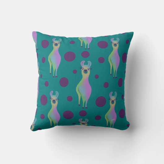 Coussin Dotty Llama sur Turquoise (Verso)