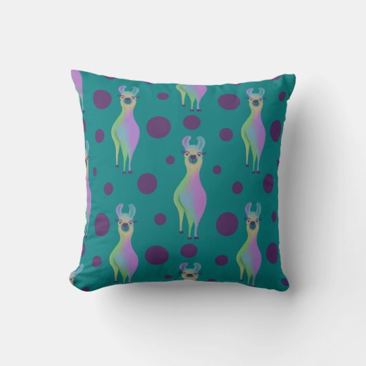 Coussin Dotty Llama sur Turquoise (Recto)
