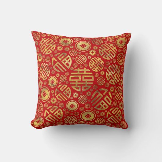Coussin Double bonheur et motif chinois de pièces de (Recto)