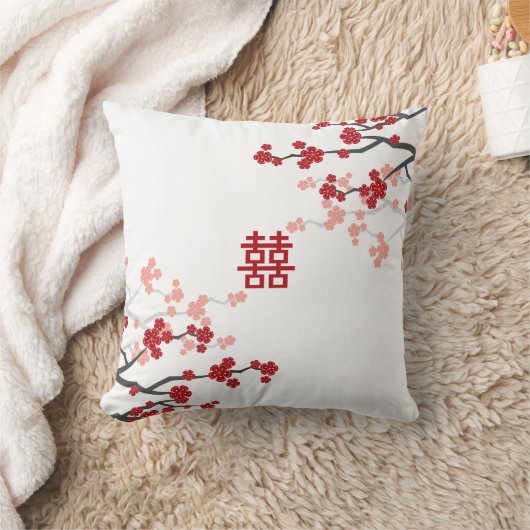 Coussin Double Bonheur Mariage chinois fleurs cerises (Couverture)
