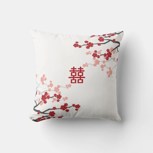 Coussin Double Bonheur Mariage chinois fleurs cerises (Recto)