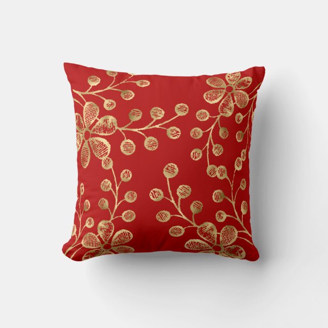 Coussin DOUBLE Cushion BOTANIQUE ROUGE & OR (Recto)