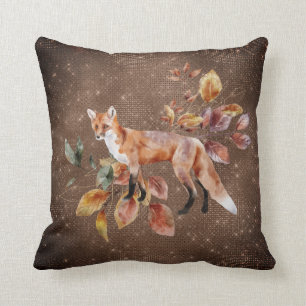 Coussin Double face thème automne renard et feuillage pers