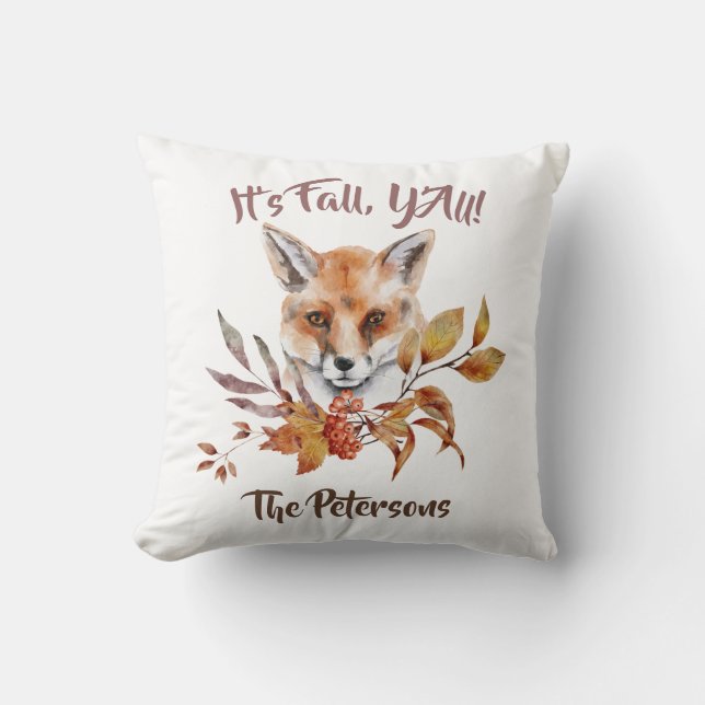 Coussin Double face thème automne renard et feuillage pers (Recto)