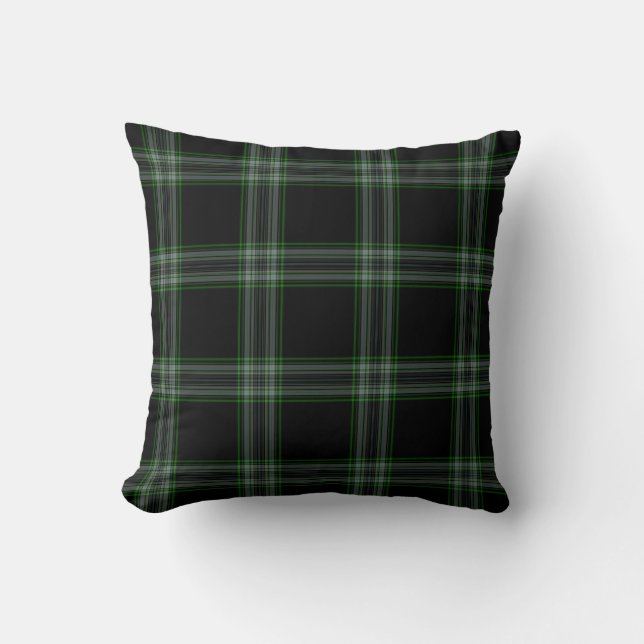 Coussin Double plaid de tartan vert noir (Recto)