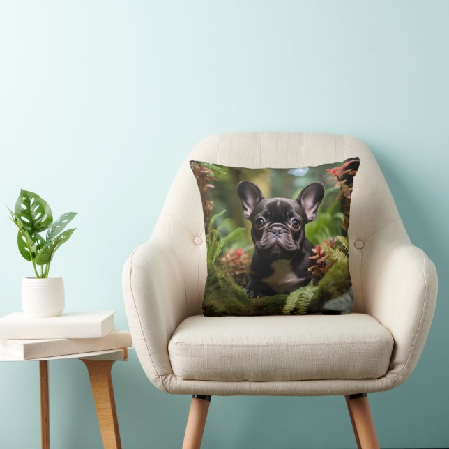Coussin 🐶💛Douce chiot Frenchie dans une jungle (Chaise)