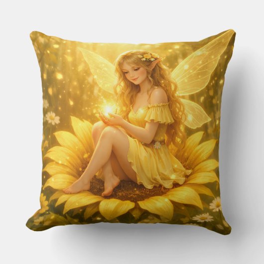Coussin Douce elfe sur un tournesol (Recto)
