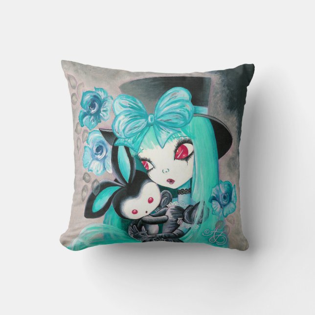 Coussin Douce Fille Gothique Avec Lapin (Recto)
