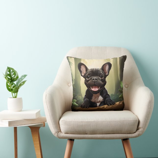 Coussin 😍Douce Frenchie chiot dans une forêt (Chaise)