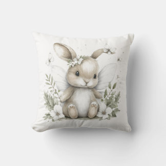 Coussin Douce illustration de lapin féerique à l'aquarelle