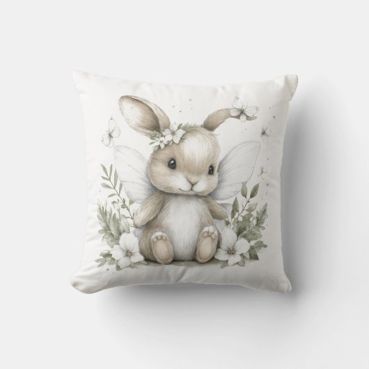 Coussin Douce illustration de lapin féerique à l'aquarelle (Recto)