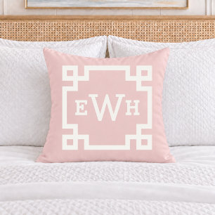 Coussin Douce initiale de monogramme à clé grecque rose cl