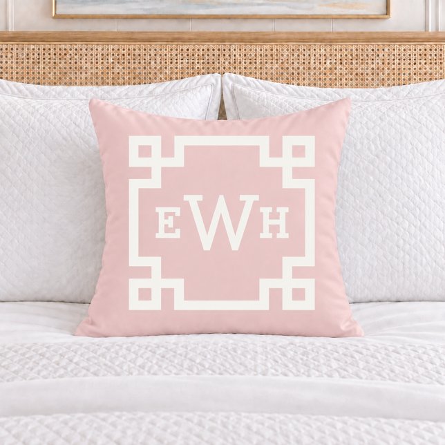Coussin Douce initiale de monogramme à clé grecque rose cl (Créateur téléchargé)
