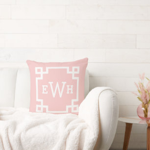 Coussin Douce initiale de monogramme à clé grecque rose cl