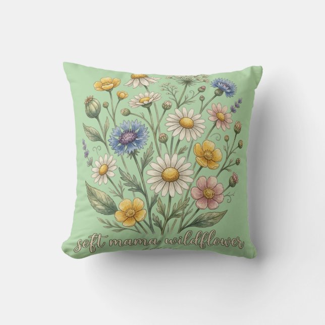 Coussin Douce Maman Wildflower Écriture Florale (Recto)
